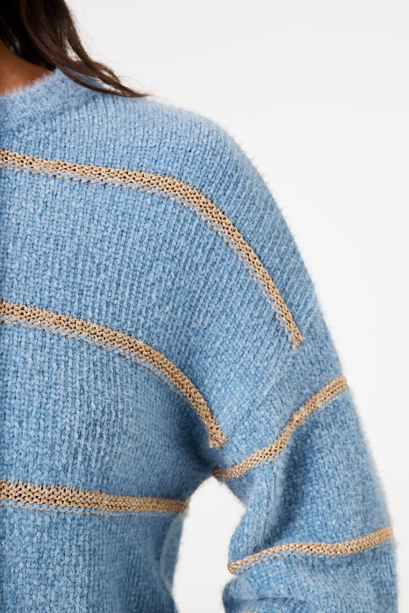 Garcia Pullover Knit - Faded Denim & Gold Stripe