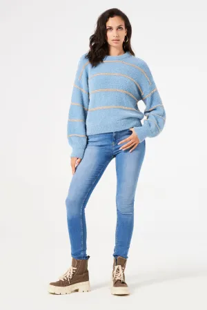 Garcia Pullover Knit - Faded Denim & Gold Stripe