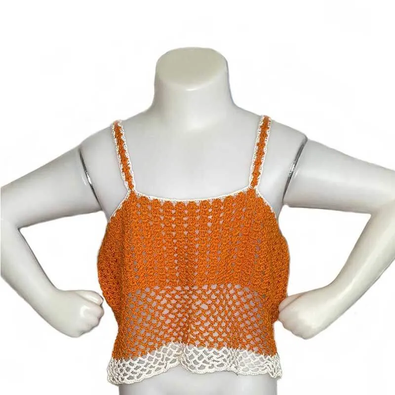 Girl Blouse Orange/White Crochet