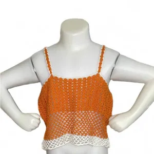 Girl Blouse Orange/White Crochet