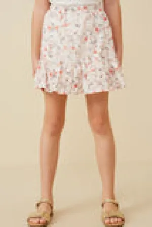 Girls Eyelet Embroidered Floral Elastic Waist Skirt