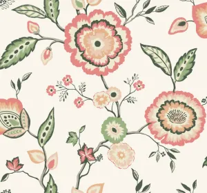 GO8235 Dahlia Blooms Cotton/Coral Wallpaper-White/Off White/Pink