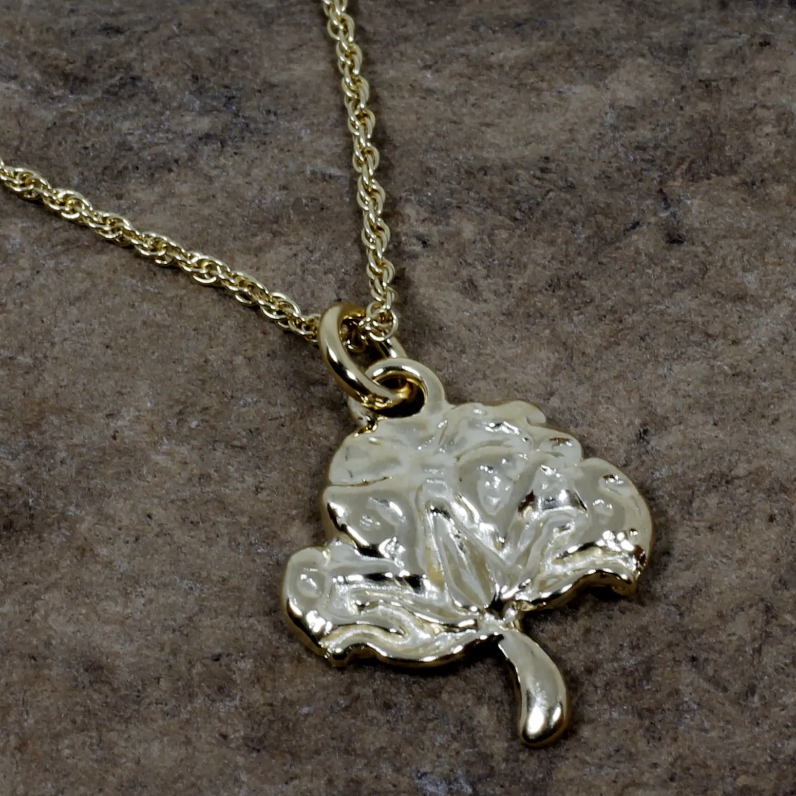 Gold Cotton Boll Necklace with Cotton Boll Charm for Girl or Woman