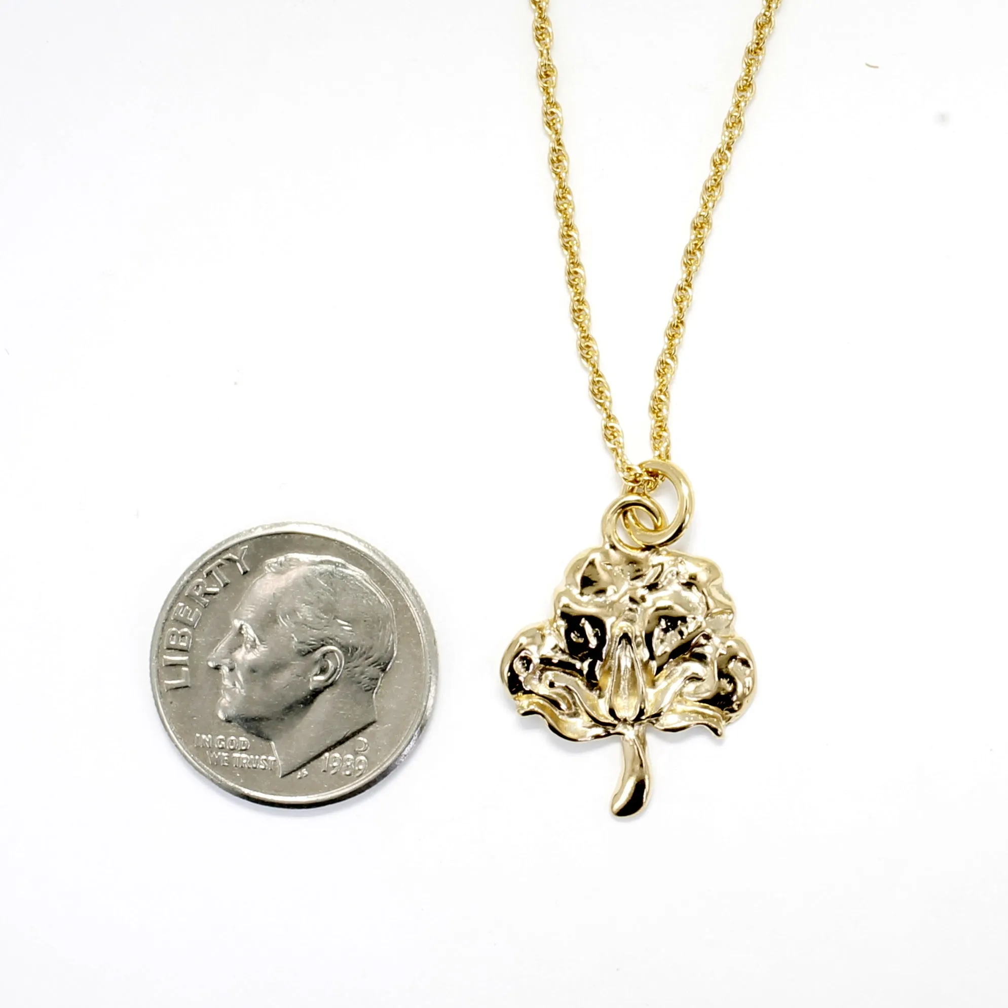 Gold Cotton Boll Necklace with Cotton Boll Charm for Girl or Woman