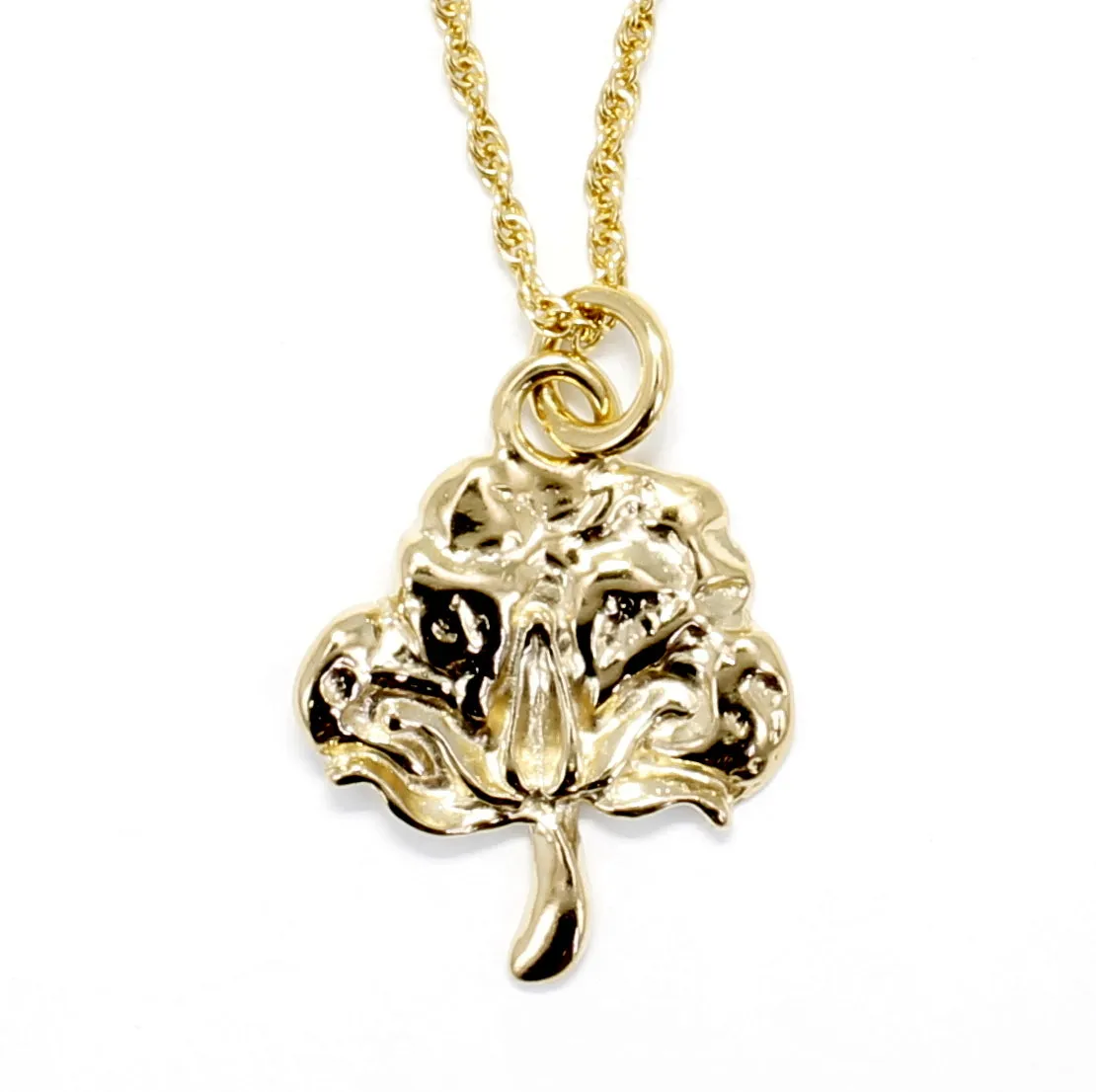 Gold Cotton Boll Necklace with Cotton Boll Charm for Girl or Woman