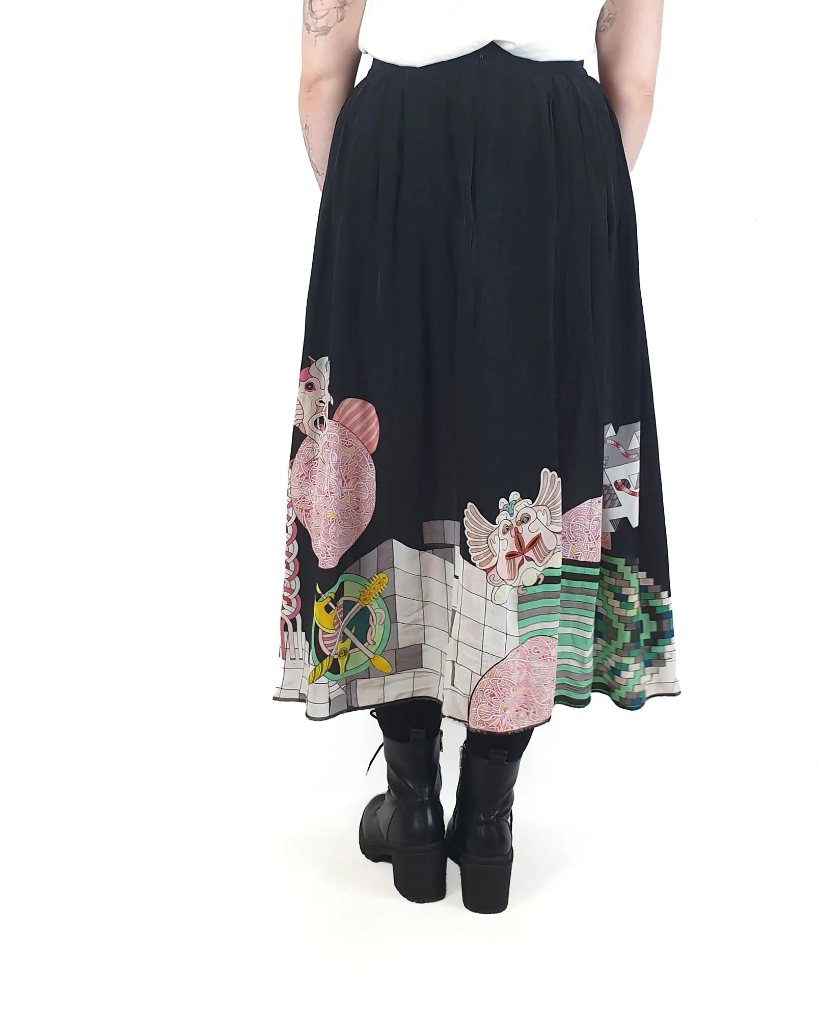 Gorman   Jess Johnson silk mix black print skirt size 12 (note: some inconsistencies)
