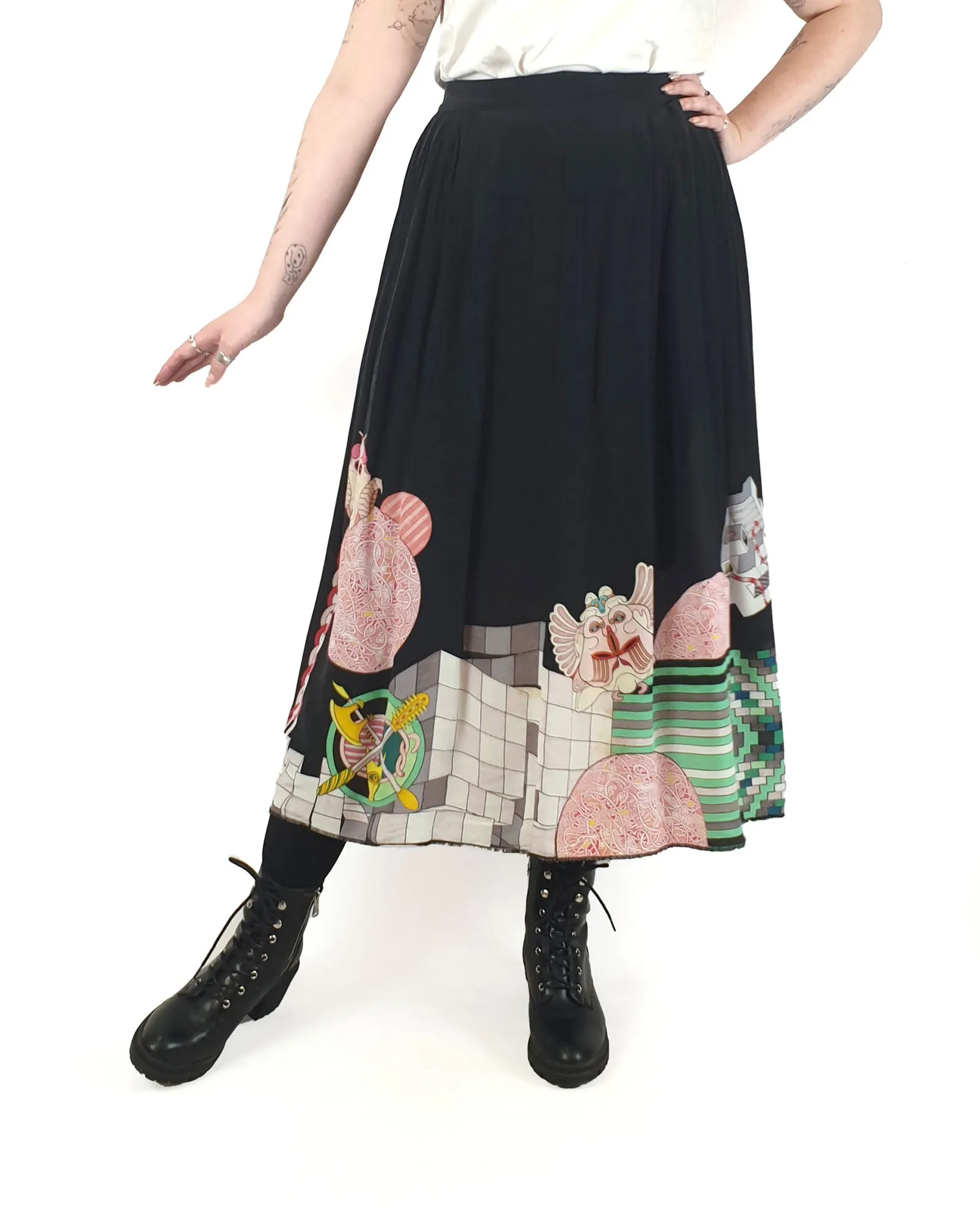 Gorman   Jess Johnson silk mix black print skirt size 12 (note: some inconsistencies)