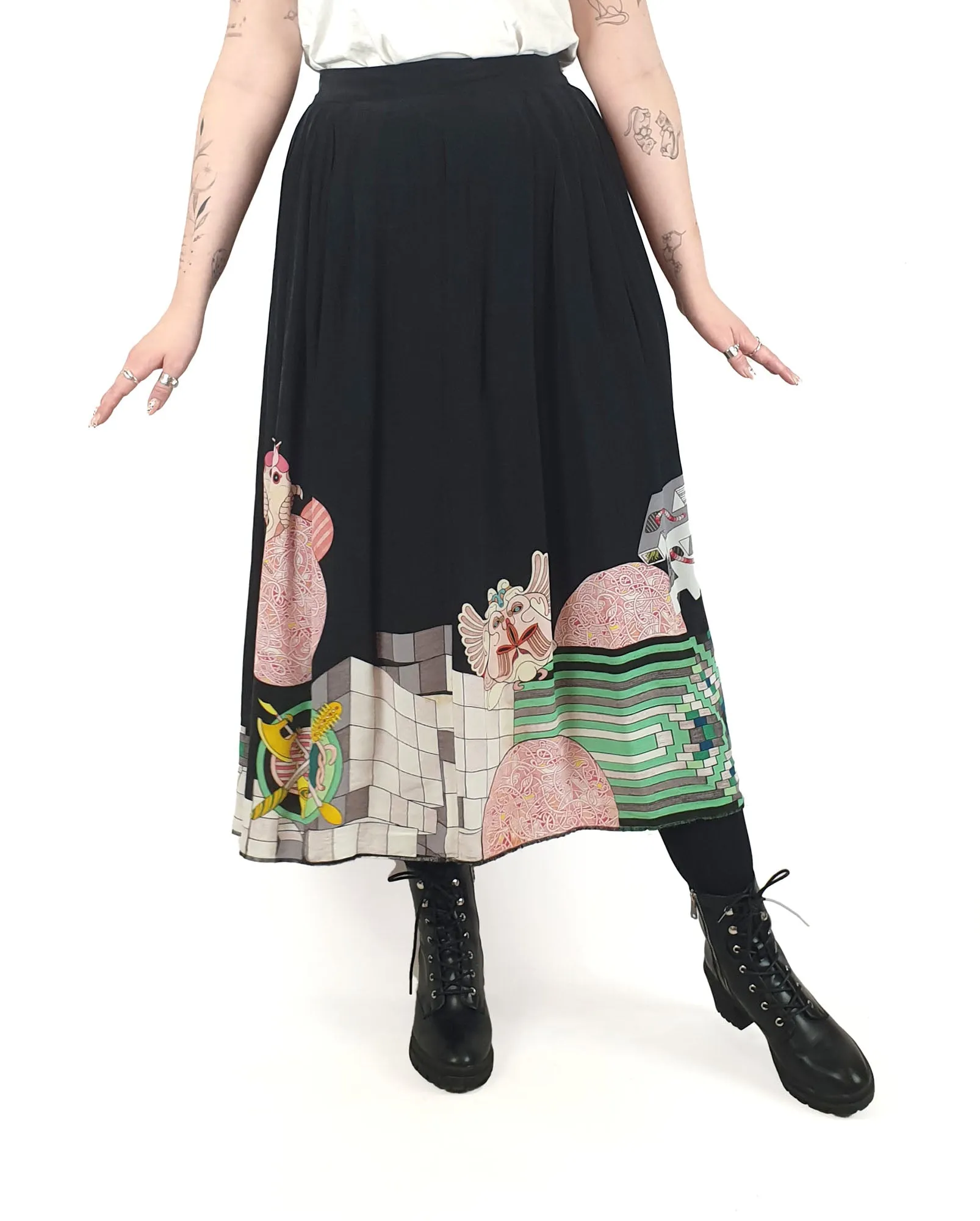 Gorman   Jess Johnson silk mix black print skirt size 12 (note: some inconsistencies)