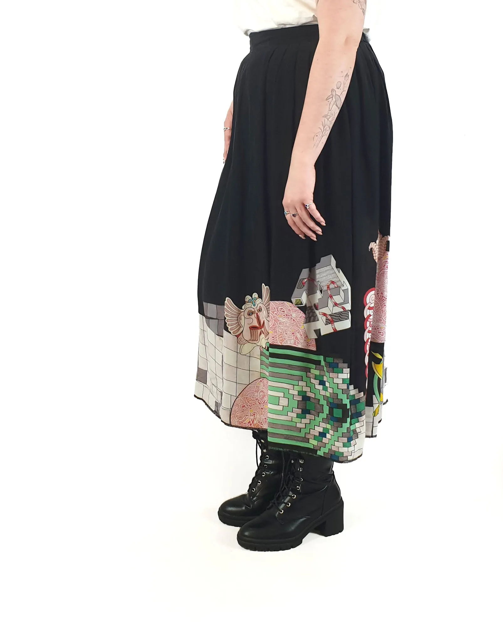 Gorman   Jess Johnson silk mix black print skirt size 12 (note: some inconsistencies)