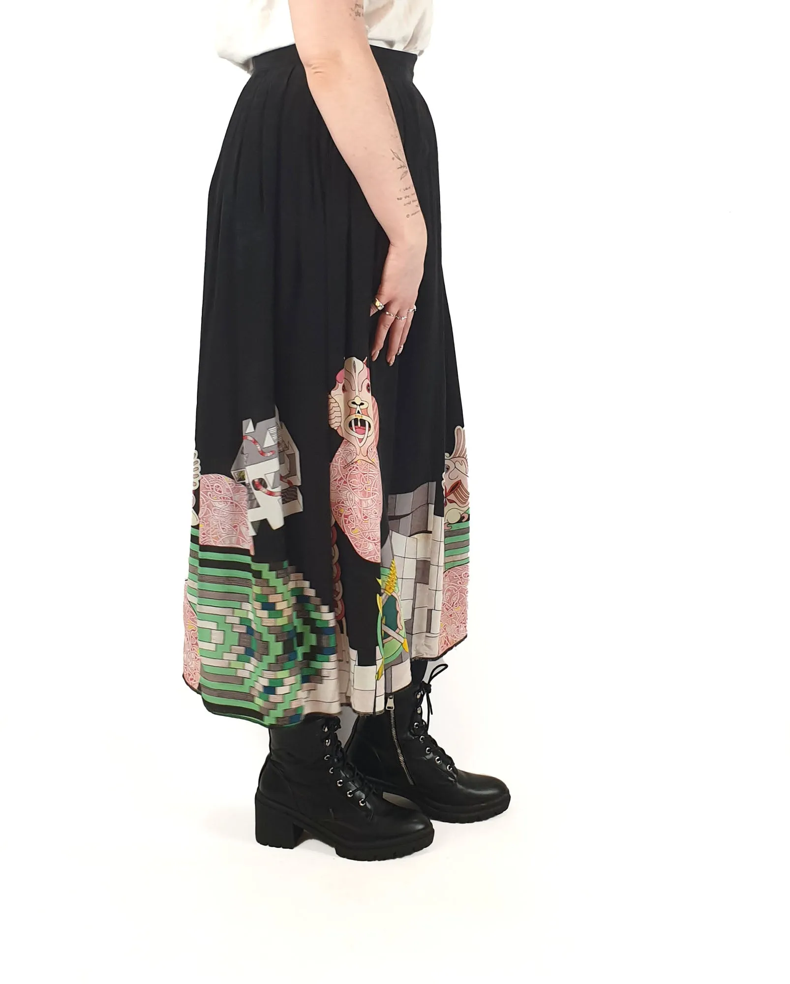 Gorman   Jess Johnson silk mix black print skirt size 12 (note: some inconsistencies)