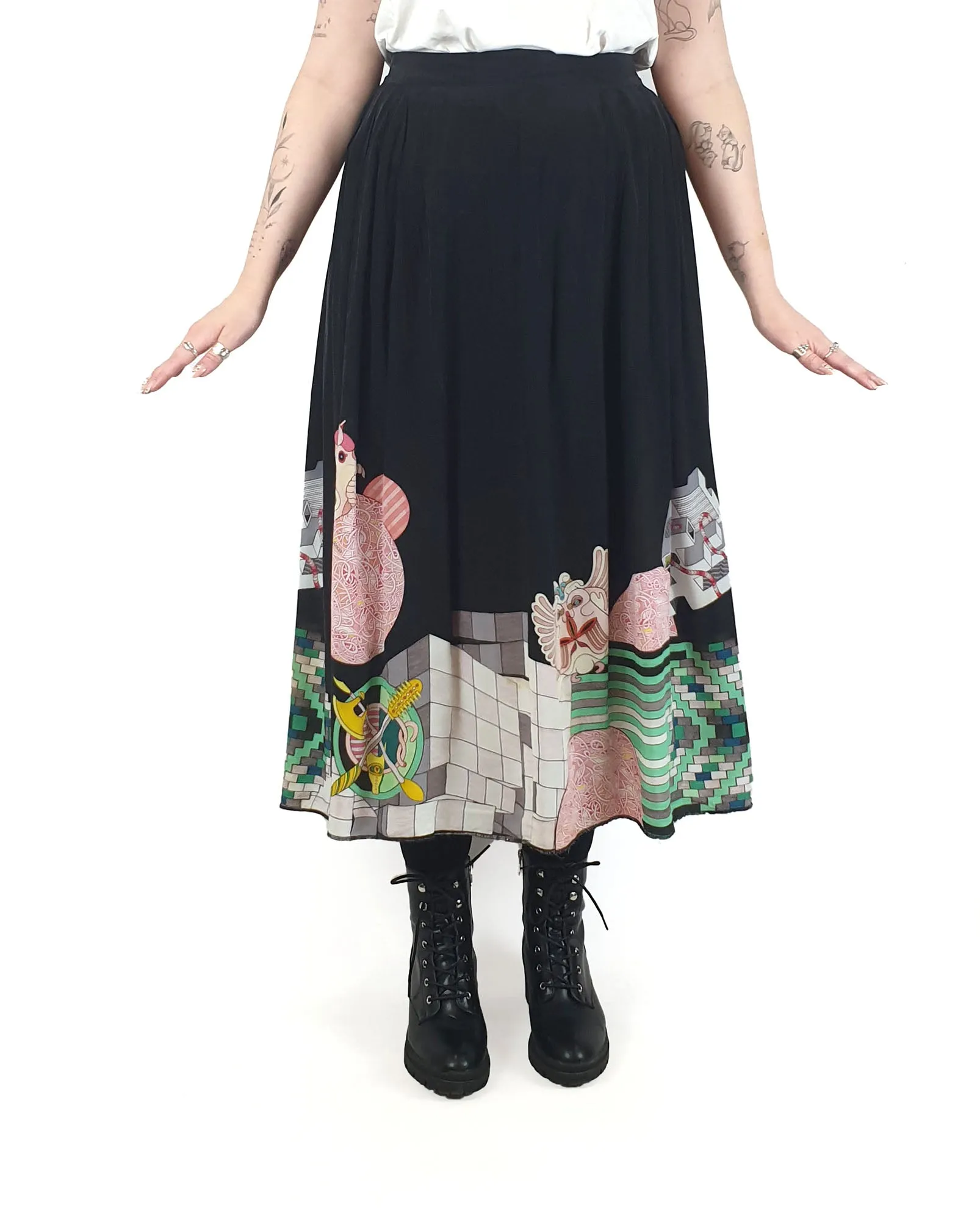 Gorman   Jess Johnson silk mix black print skirt size 12 (note: some inconsistencies)