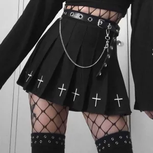 Gothic Cross High Waist Flare Mini Skirt