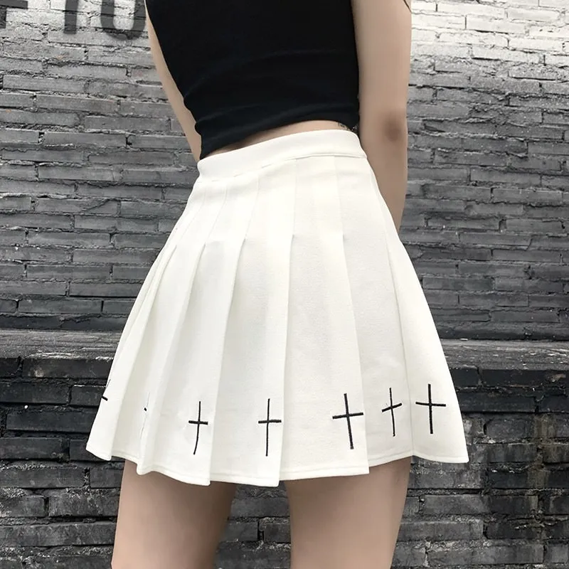 Gothic Cross High Waist Flare Mini Skirt
