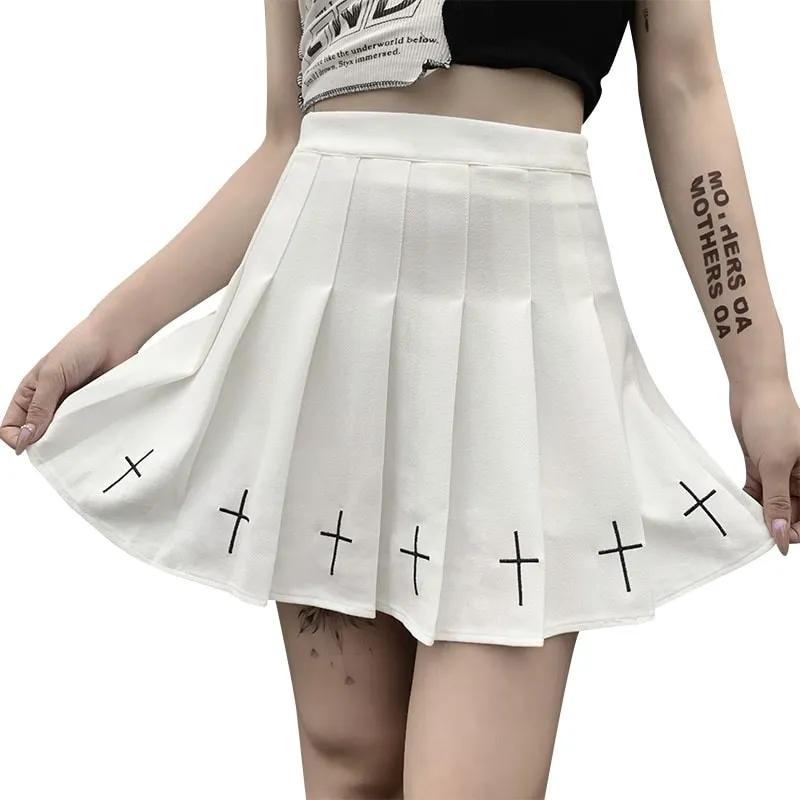 Gothic Cross High Waist Flare Mini Skirt