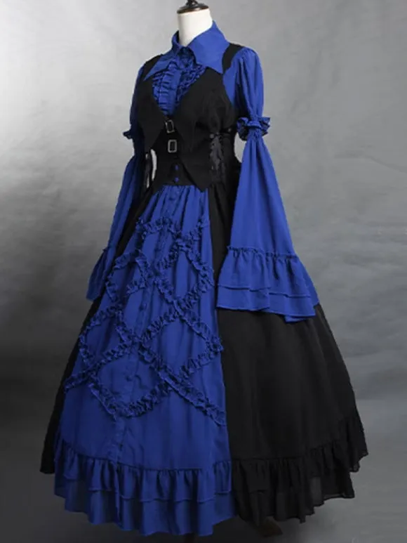 Gothic Lolita SK Color Block Blue Ruffles Lolita Skirts