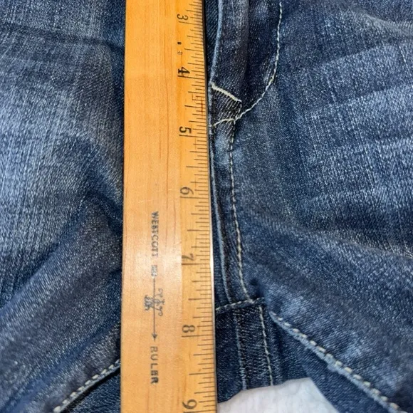 Grace in LA Girls JR Size 7 Blue Denim Jeans with Decorative Stitching Flare Leg