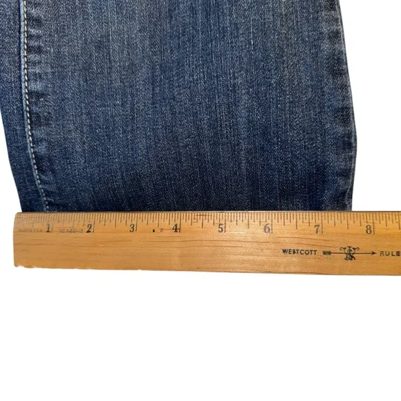 Grace in LA Girls JR Size 7 Blue Denim Jeans with Decorative Stitching Flare Leg