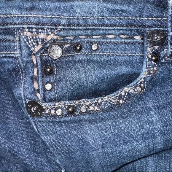 Grace in LA Girls JR Size 7 Blue Denim Jeans with Decorative Stitching Flare Leg