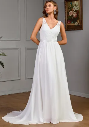 Graceful Sleeveless Lace and Chiffon Wedding Gown