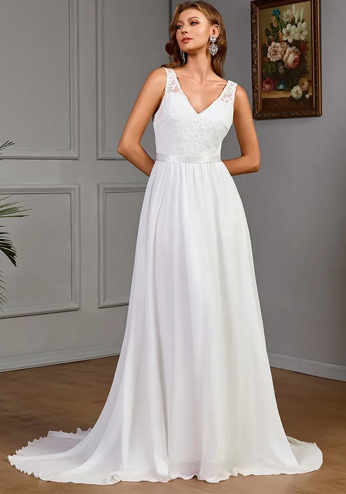 Graceful Sleeveless Lace and Chiffon Wedding Gown