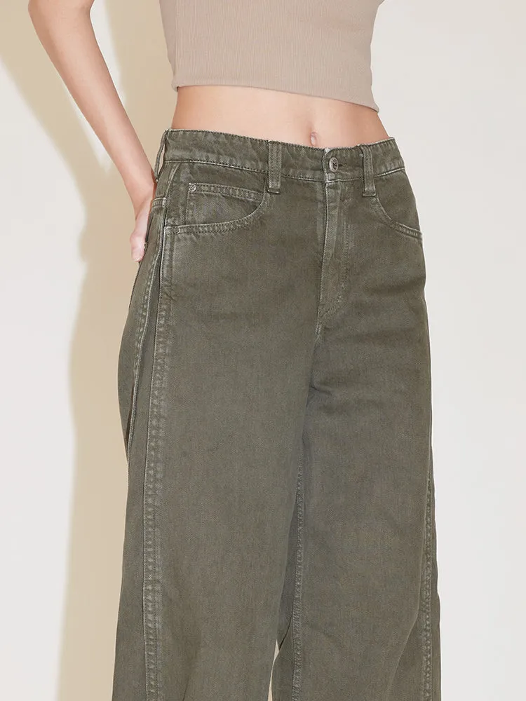 Gray And Green Cargo Wide Leg Jeans
