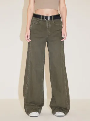Gray And Green Cargo Wide Leg Jeans