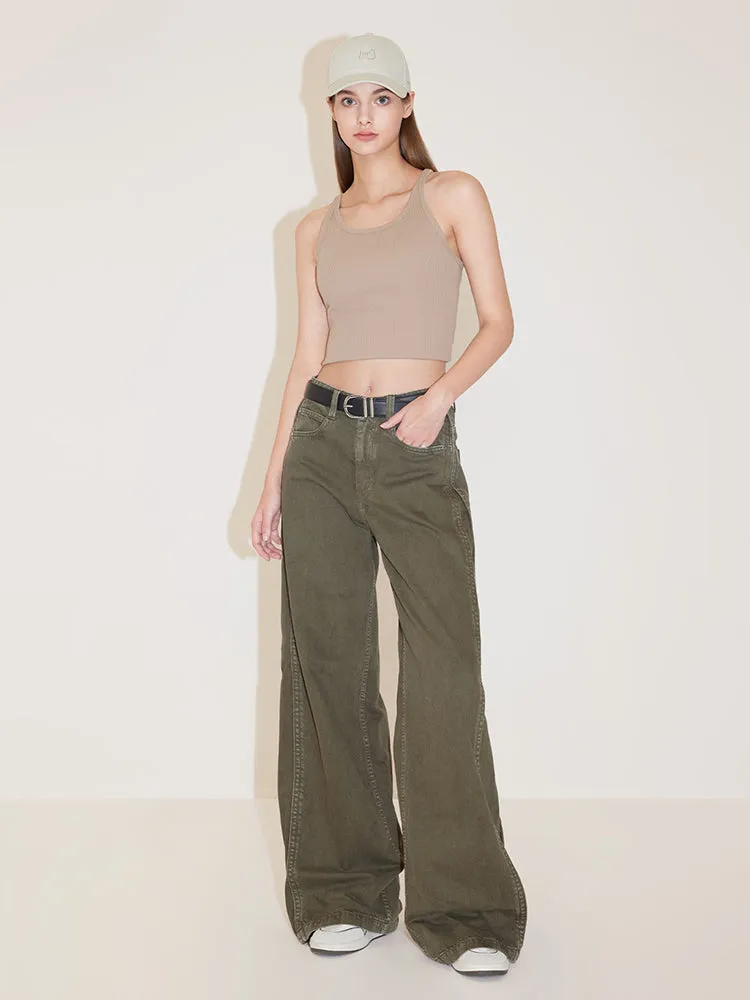 Gray And Green Cargo Wide Leg Jeans