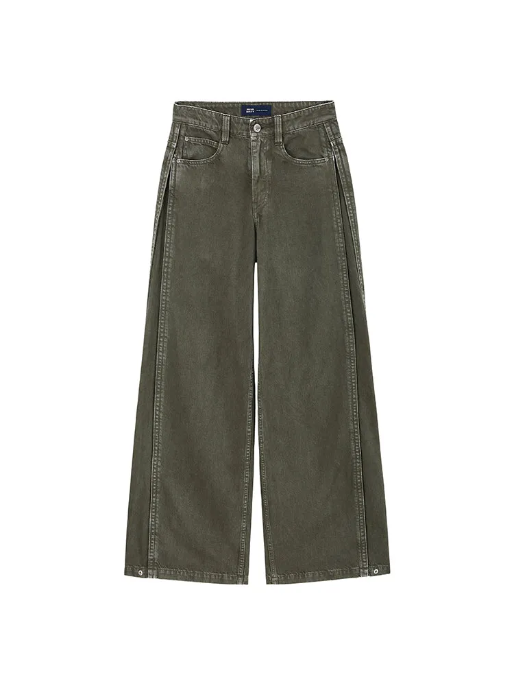 Gray And Green Cargo Wide Leg Jeans
