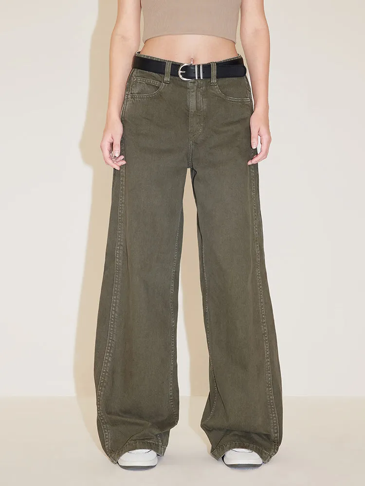 Gray And Green Cargo Wide Leg Jeans