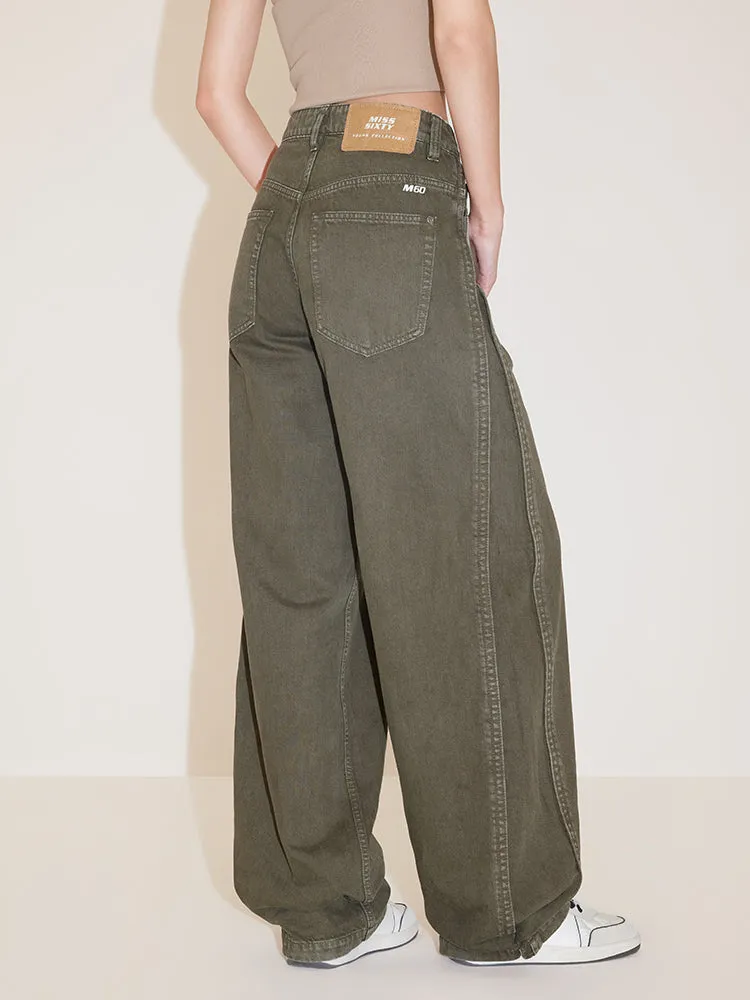 Gray And Green Cargo Wide Leg Jeans