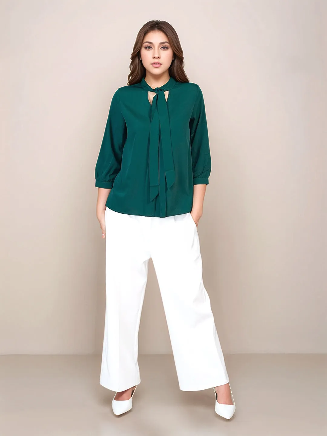 Green Solid Relaxed Fit Top