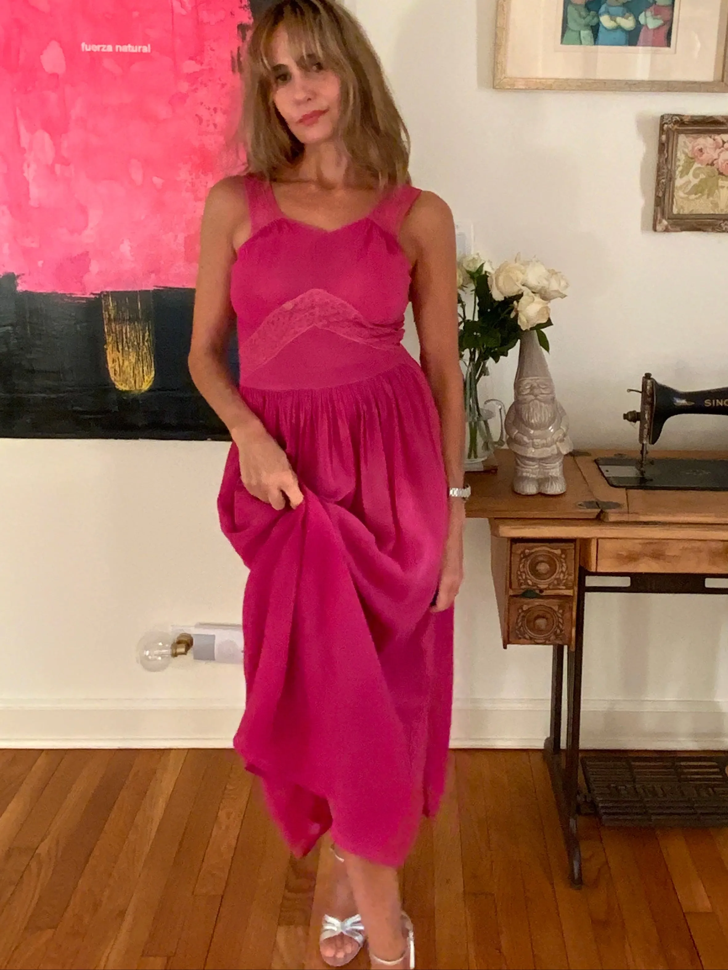 Hand Dyed Fuccia Dress - 70s - 70D
