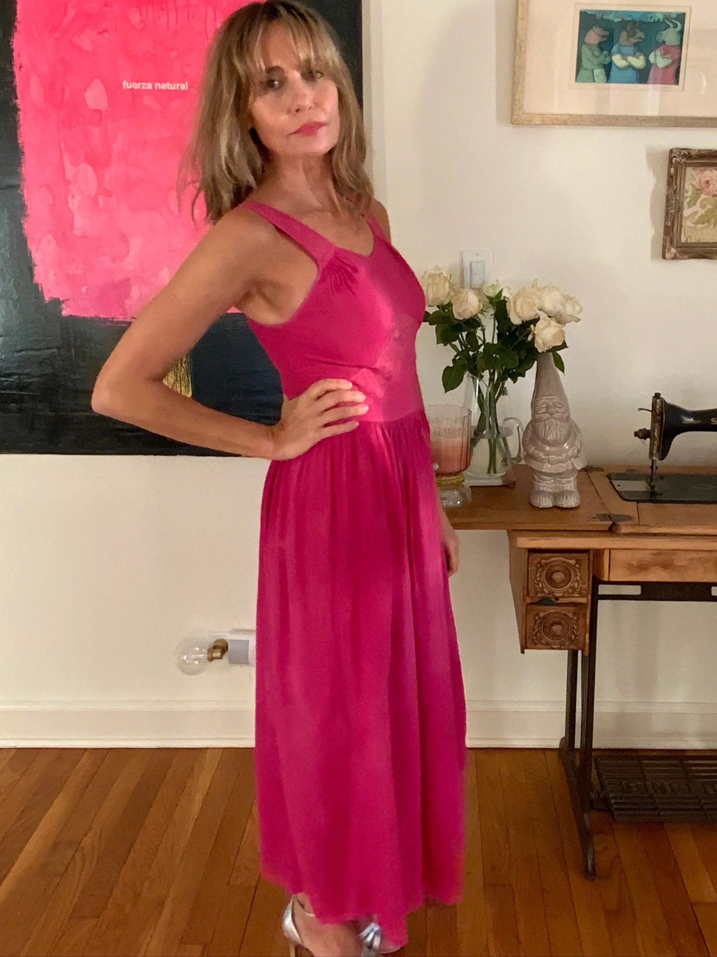 Hand Dyed Fuccia Dress - 70s - 70D