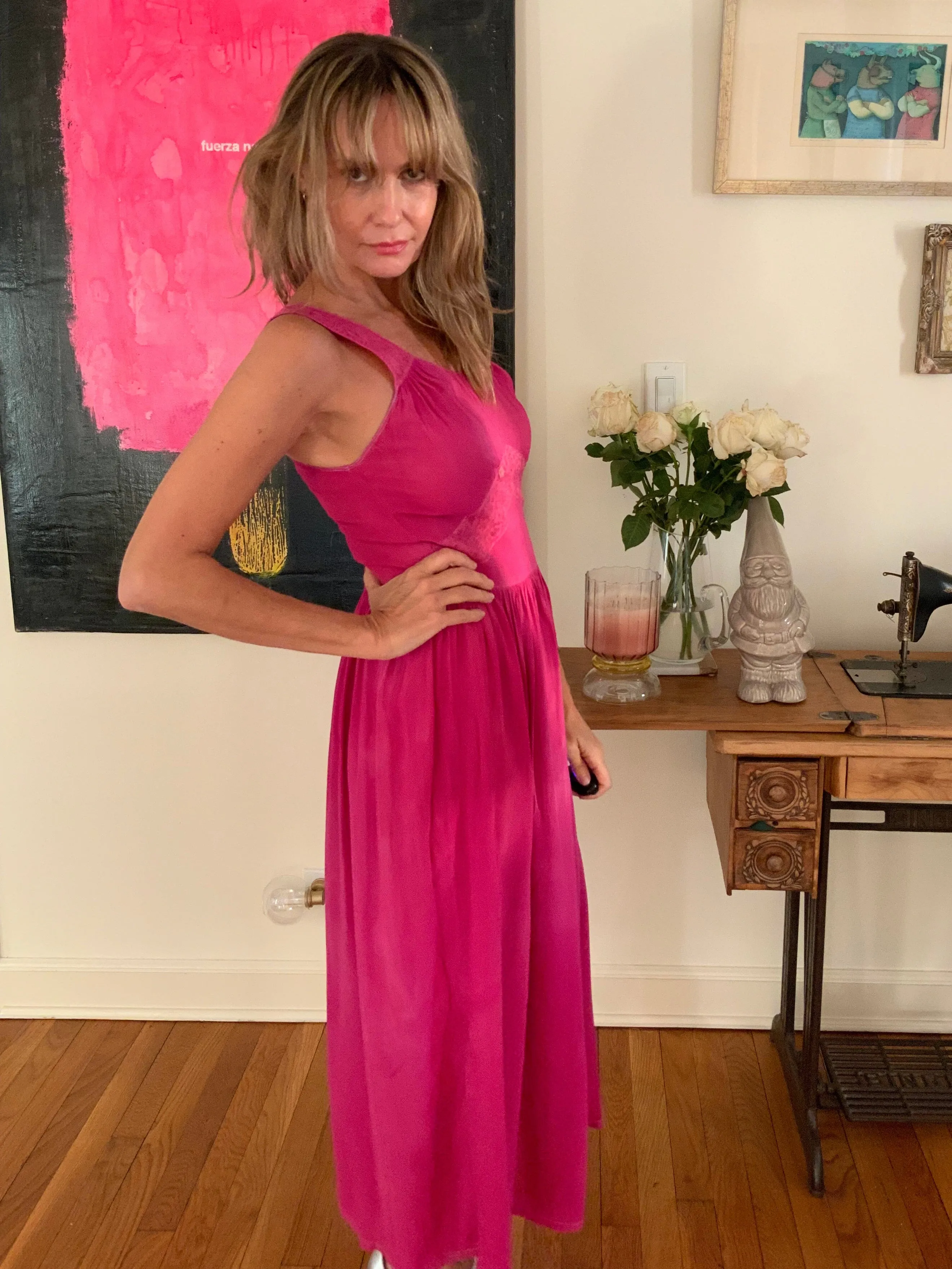 Hand Dyed Fuccia Dress - 70s - 70D