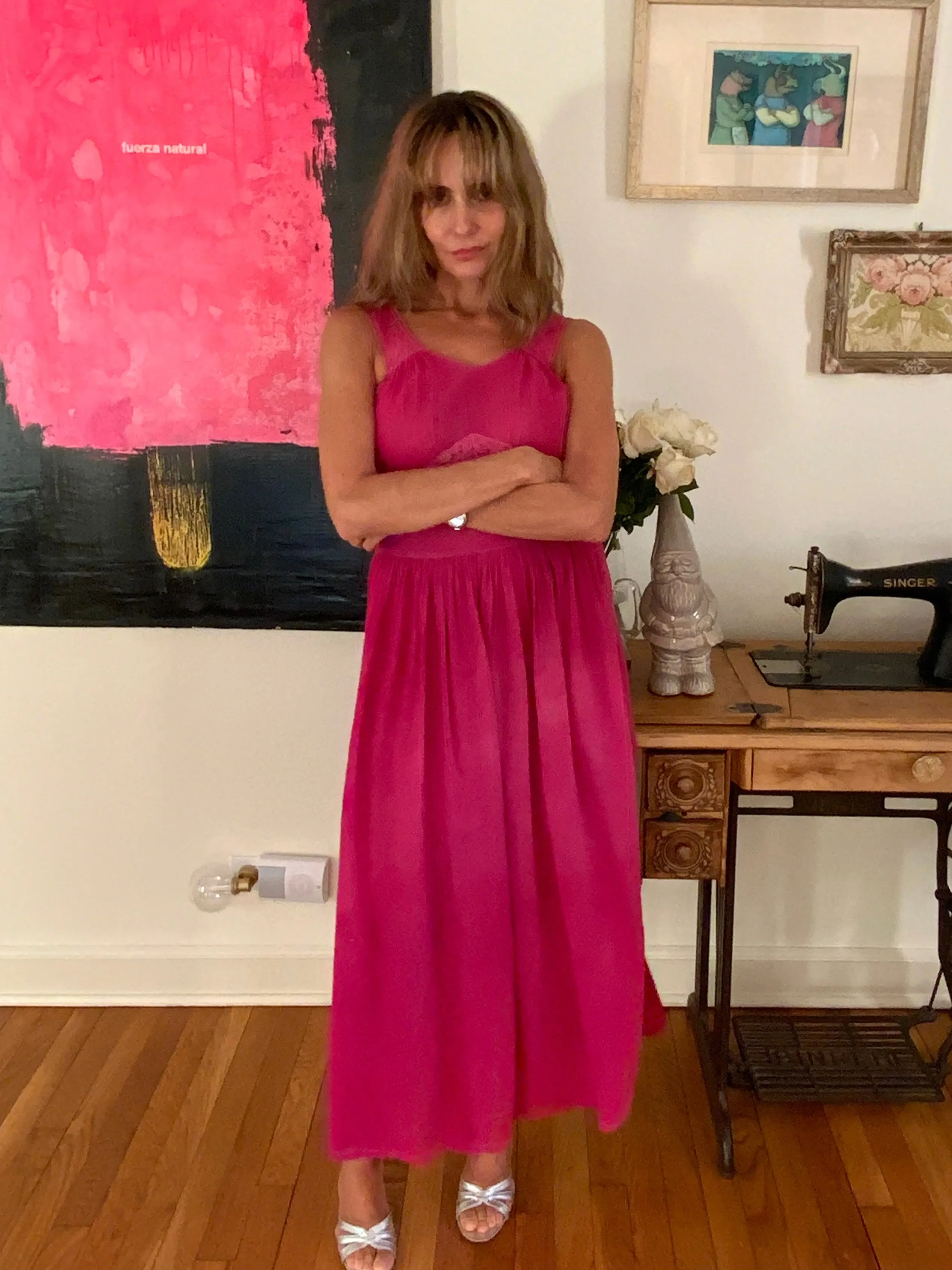 Hand Dyed Fuccia Dress - 70s - 70D