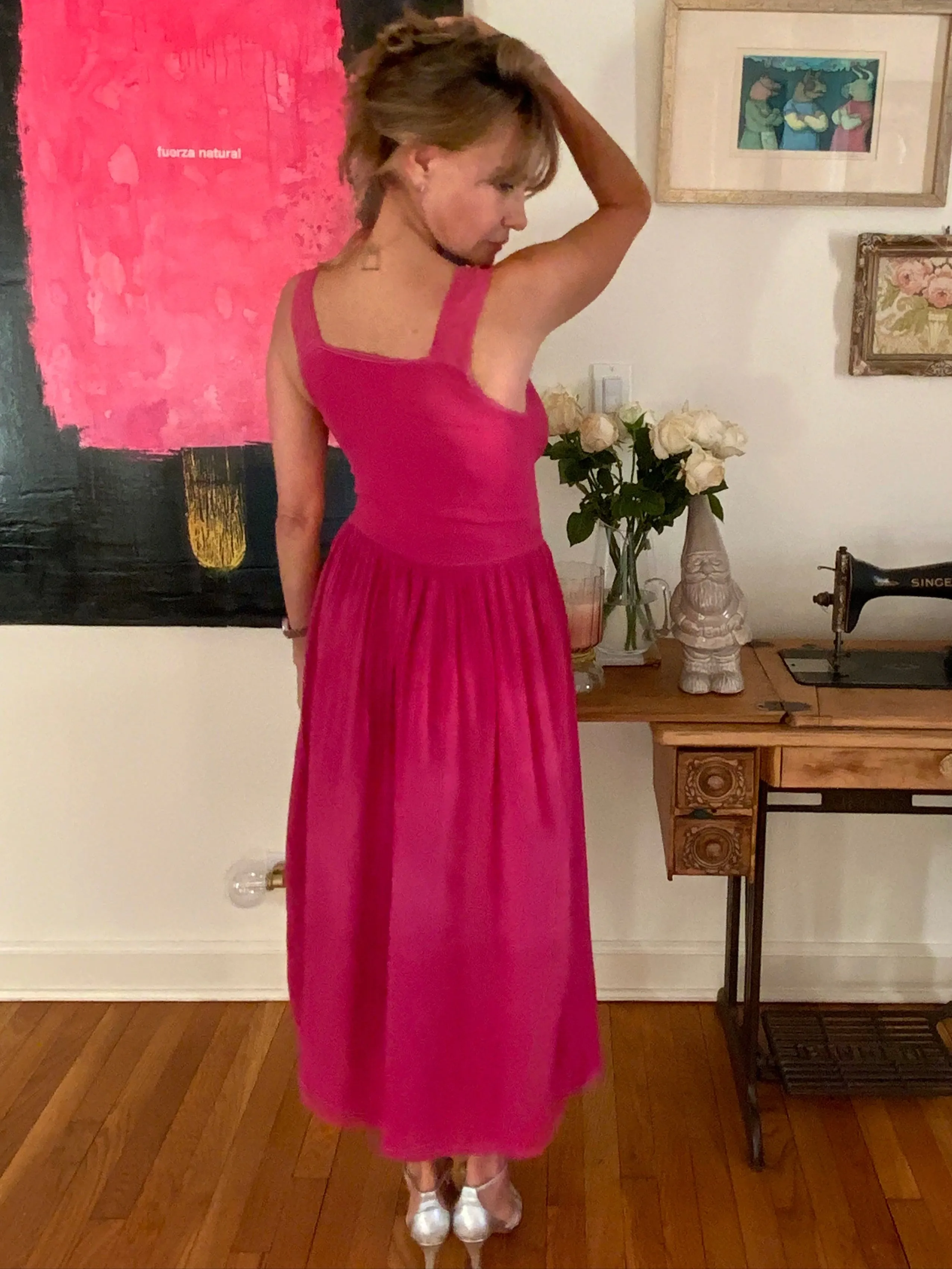 Hand Dyed Fuccia Dress - 70s - 70D