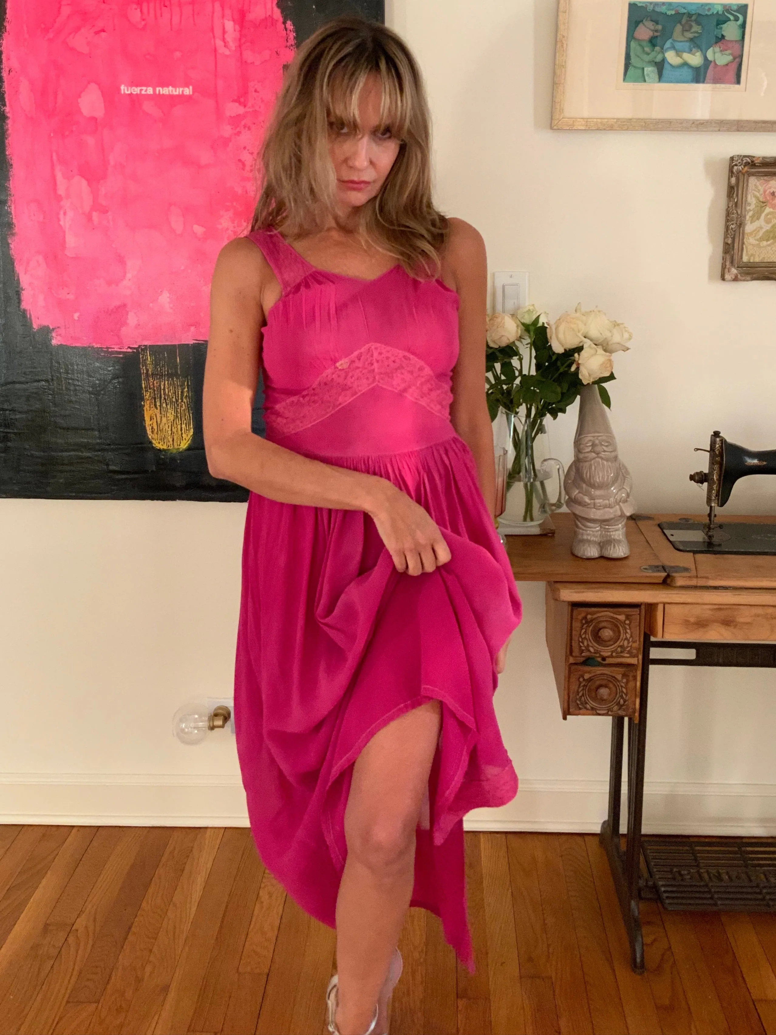 Hand Dyed Fuccia Dress - 70s - 70D