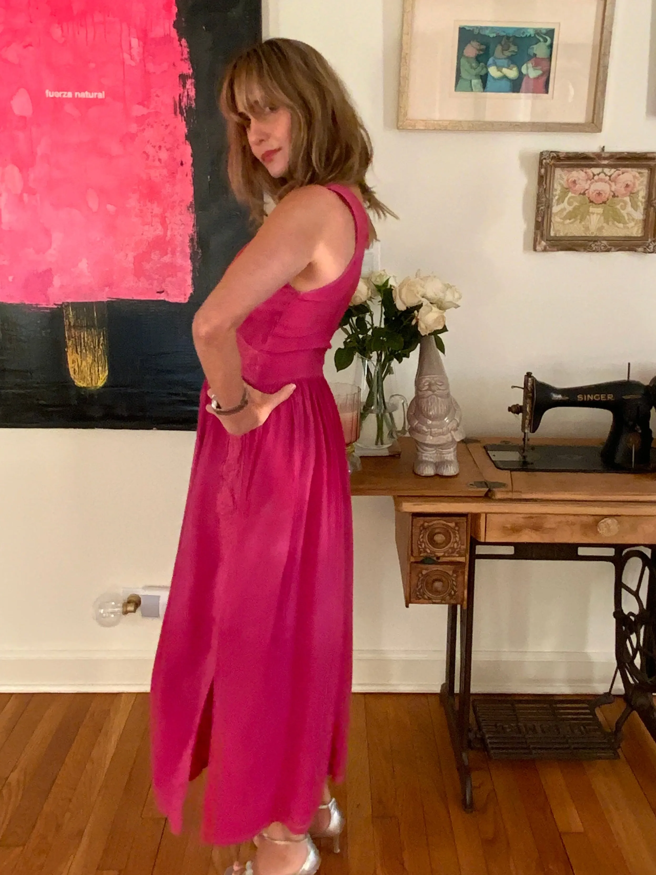 Hand Dyed Fuccia Dress - 70s - 70D