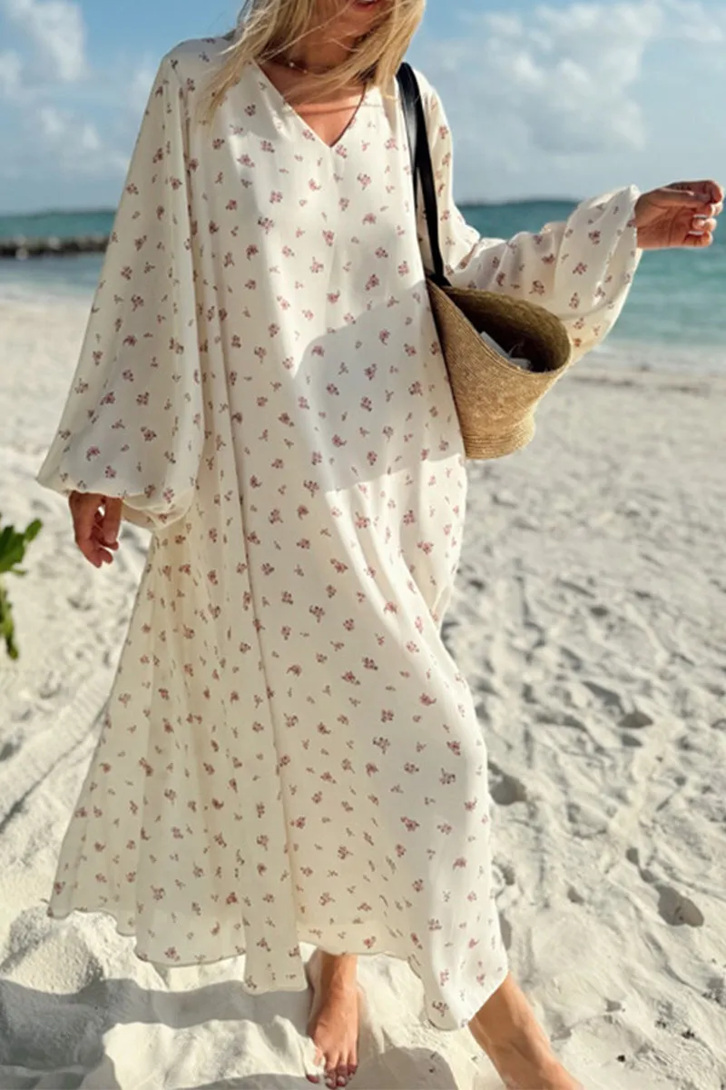 HBQ1368 V-neck chiffon printed tie dress
