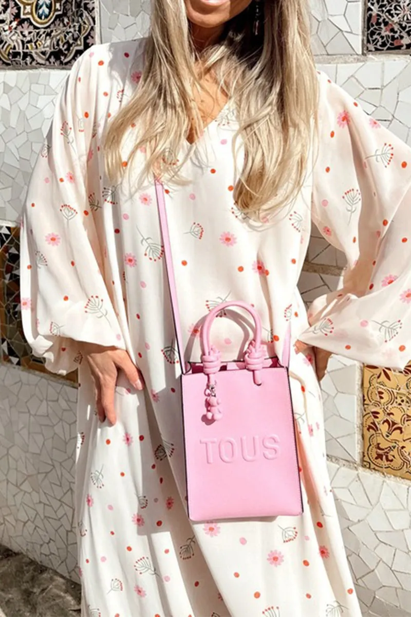 HBQ1368 V-neck chiffon printed tie dress