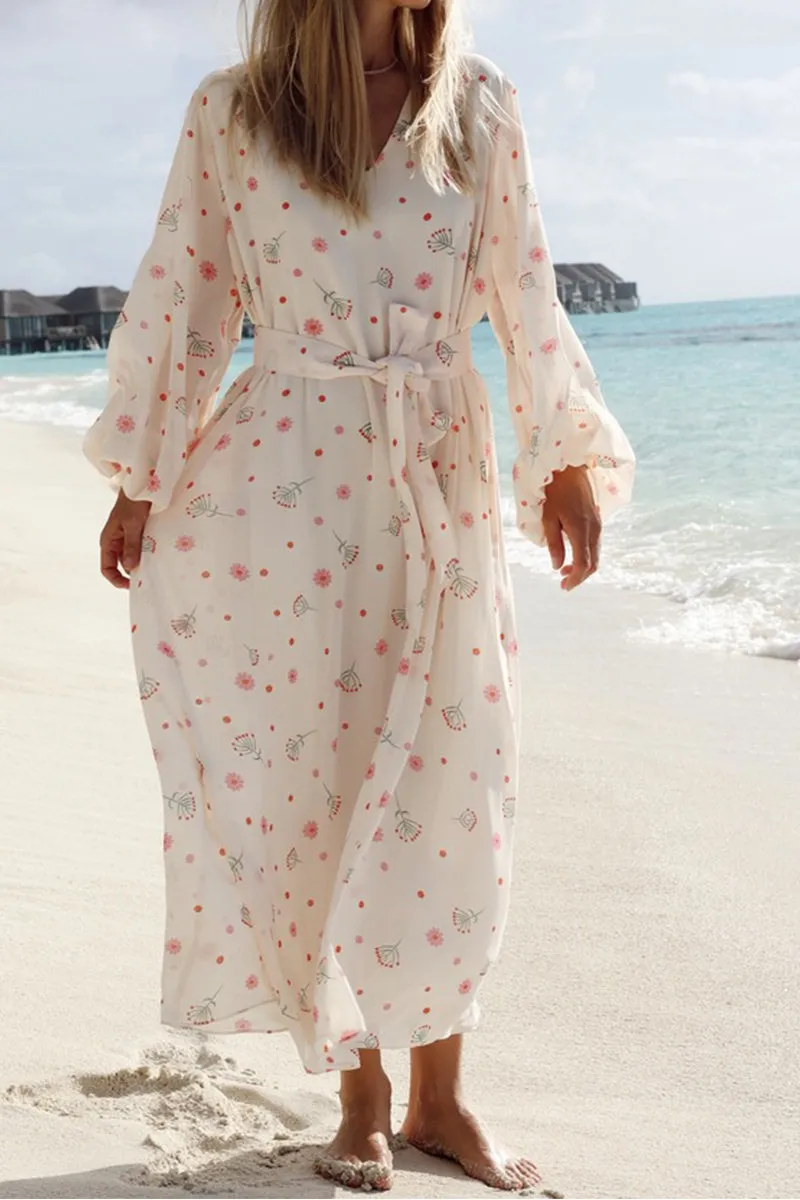 HBQ1368 V-neck chiffon printed tie dress