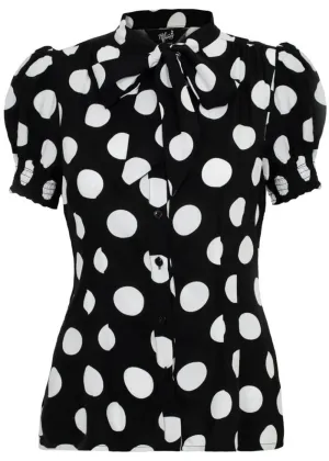Hell Bunny Dolores Polkadot 40's Blouse Black