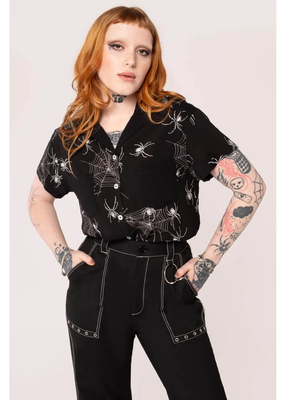 Hell Bunny Grungy Spider 40's Shirt Black