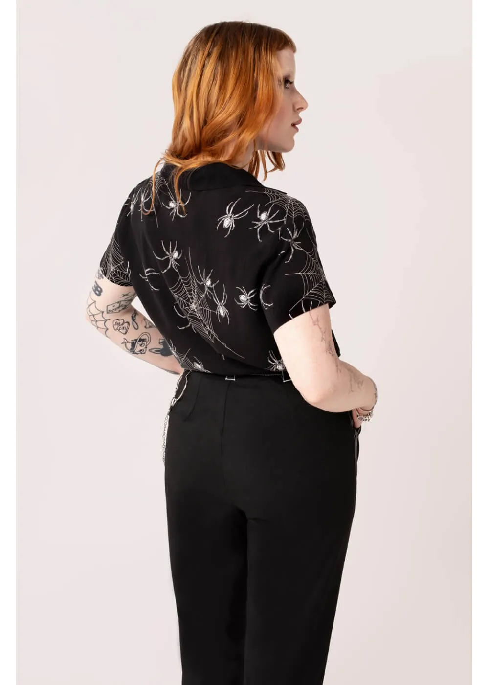 Hell Bunny Grungy Spider 40's Shirt Black