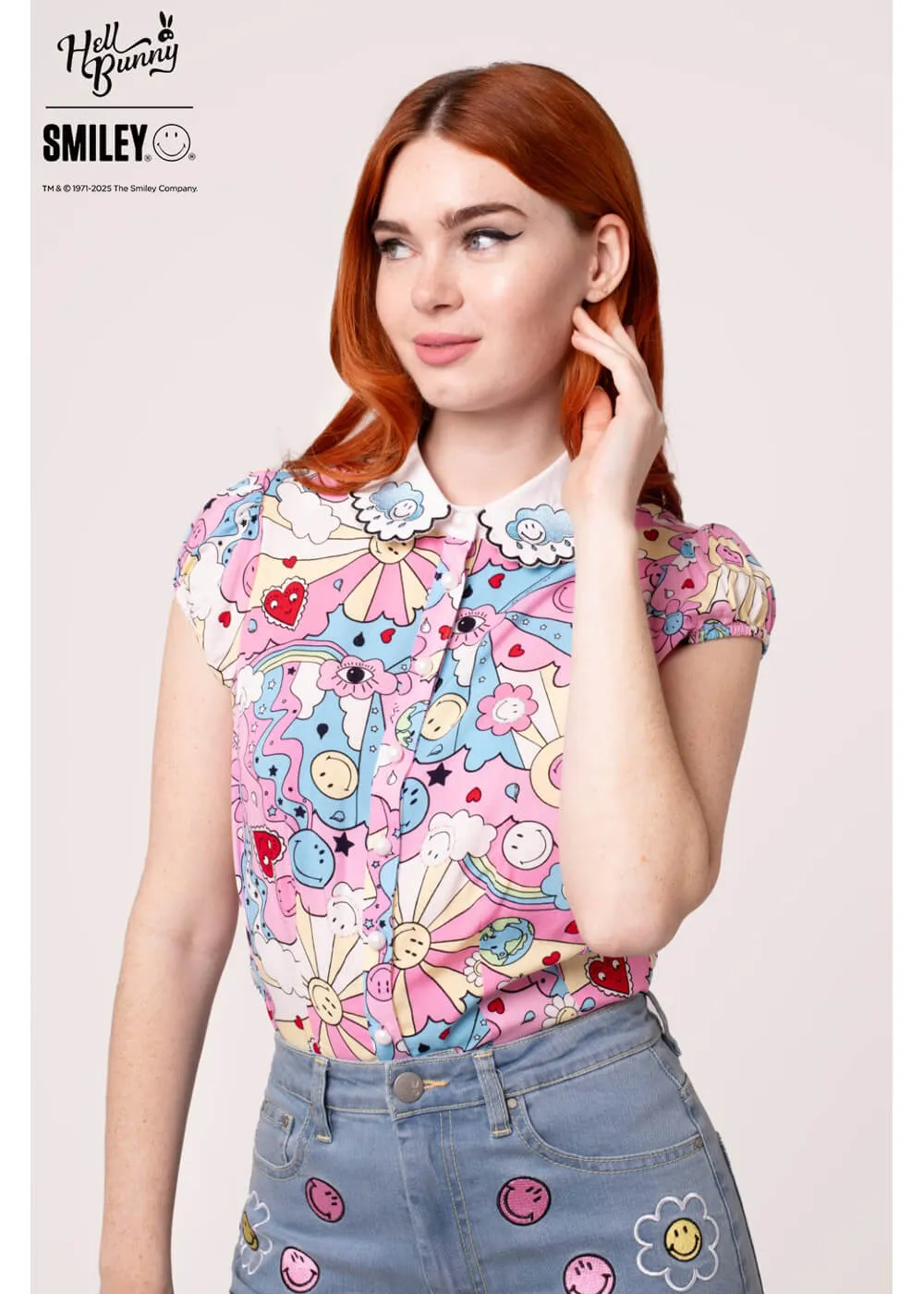 Hell Bunny x Smiley Loulou Blouse Pink