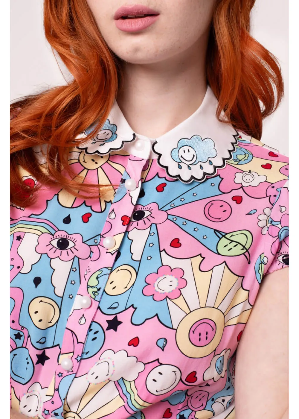 Hell Bunny x Smiley Loulou Blouse Pink