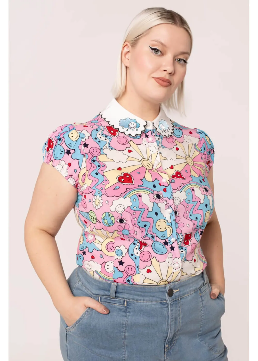 Hell Bunny x Smiley Loulou Blouse Pink