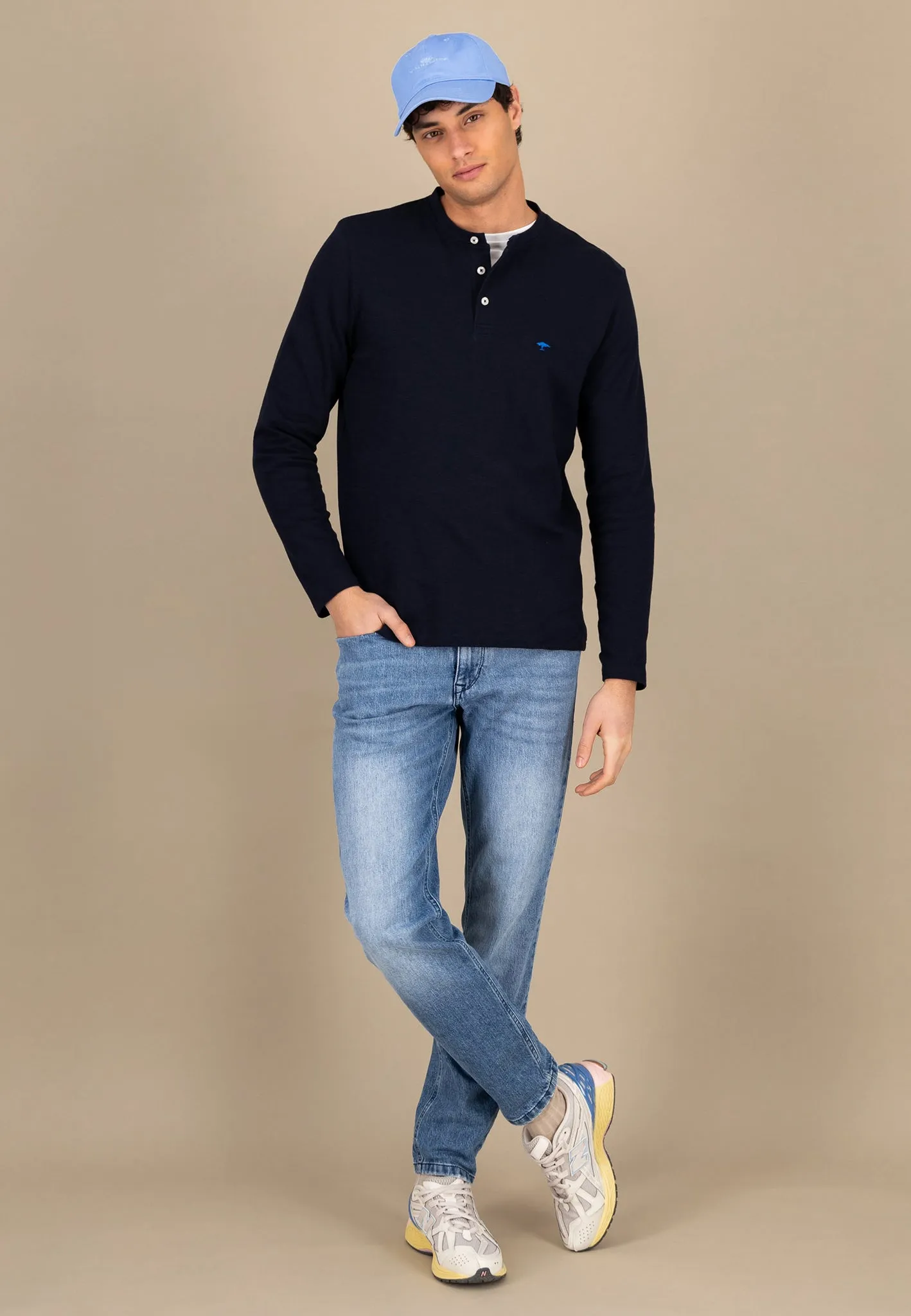 Henley Langarmshirt aus Baumwolle