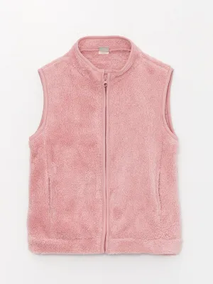High Collar Plush Girls Zippered Vest