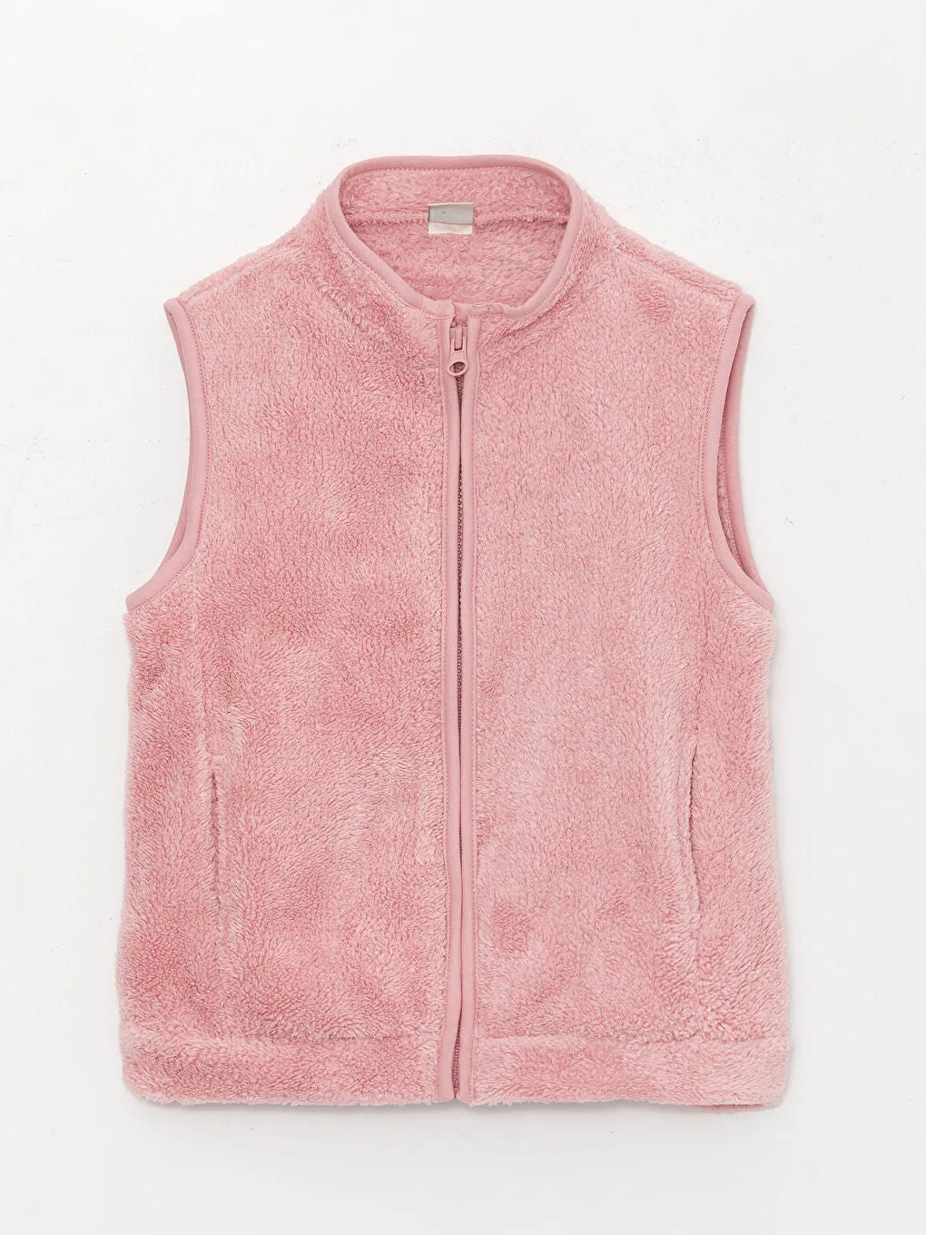 High Collar Plush Girls Zippered Vest